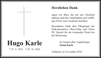 Traueranzeige von Hugo Karle von VRM Trauer