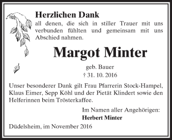 Traueranzeige von Margot Minter von  Kreisanzeiger