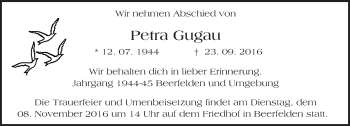Traueranzeige von Petra Gugau von Trauerportal Echo Online