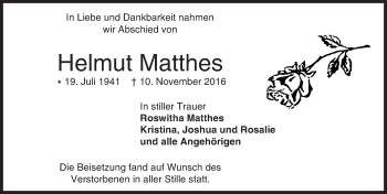 Traueranzeige von Helmut Matthes von Trauerportal Echo Online