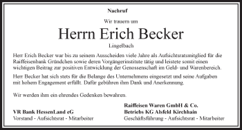 Traueranzeige von Erich Becker von VRM Trauer