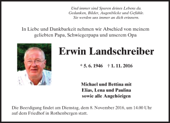 Traueranzeige von Erwin Landschreiber von  Gelnhäuser Tageblatt