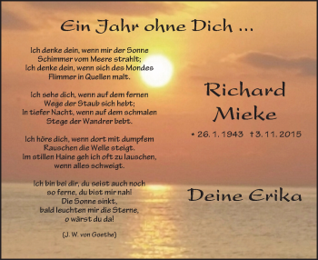 Traueranzeige von Richard Mieke von  Gelnhäuser Tageblatt