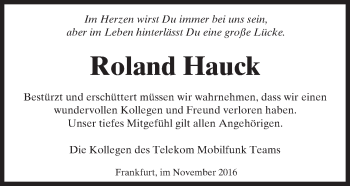 Traueranzeige von Roland Hauck von  Usinger Anzeiger