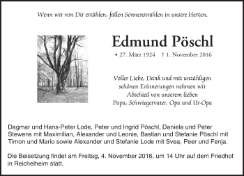 Traueranzeige von Edmund Pöschl von Trauerportal Echo Online