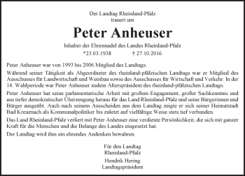 Traueranzeige von Peter Anheuser von Trauerportal Rhein Main Presse
