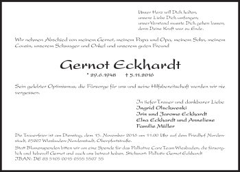 Traueranzeige von Gernot Eckhardt von Trauerportal Rhein Main Presse
