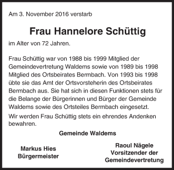 Traueranzeige von Hannelore Schüttig von Trauerportal Rhein Main Presse