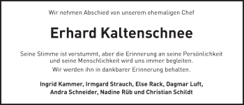 Traueranzeige von Erhard Kaltenschnee von  Kreisanzeiger
