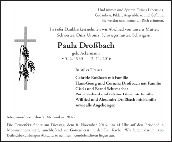 Traueranzeige von Paula Droßbach von Trauerportal Rhein Main Presse