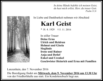 Traueranzeige von Karl Geist von VRM Trauer