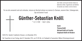 Traueranzeige von Günther-Sebastian Knöll von Trauerportal Rhein Main Presse