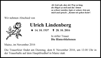 Traueranzeige von Ulrich Lindenberg von Trauerportal Rhein Main Presse