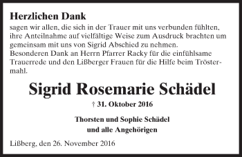 Traueranzeige von Sigrid Rosemarie Schädel von  Kreisanzeiger