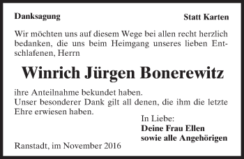 Traueranzeige von Winrich Jürgen Bonerewitz von  Kreisanzeiger