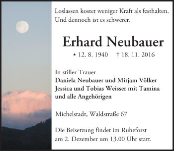 Traueranzeige von Erhard Neubauer von Trauerportal Echo Online