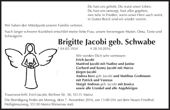 Traueranzeige von Brigitte Jacobi von Trauerportal Rhein Main Presse