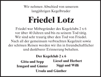 Traueranzeige von Friedel Lotz von  Kreisanzeiger