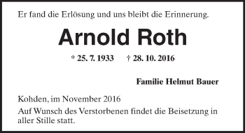 Traueranzeige von Arnold Roth von  Kreisanzeiger