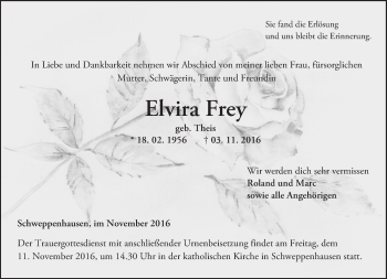 Traueranzeige von Elvira Frey von Trauerportal Rhein Main Presse