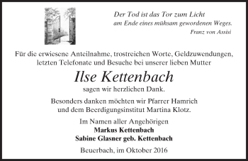 Traueranzeige von Ilse Kettenbach von  Camberger Anzeiger