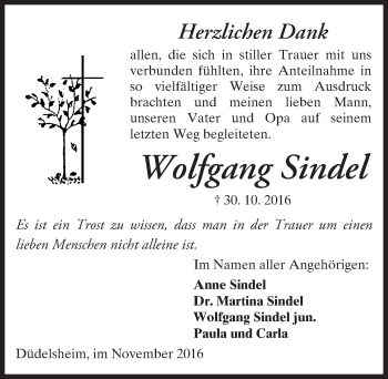 Traueranzeige von Wolfgang Sindel von  Kreisanzeiger