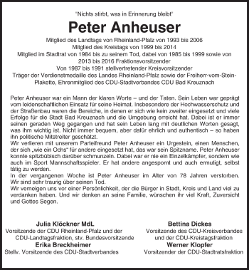 Traueranzeige von Peter Anheuser von Trauerportal Rhein Main Presse