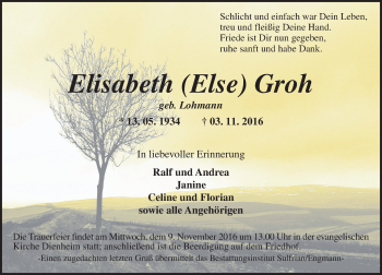 Traueranzeige von Elisabeth Groh von Trauerportal Rhein Main Presse