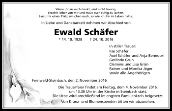 Traueranzeige von Ewald Schäfer von  Gießener Anzeiger