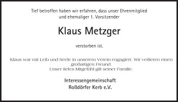 Traueranzeige von Klaus Metzger von Trauerportal Echo Online