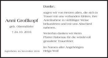 Traueranzeige von Anni Großkopf von Trauerportal Echo Online