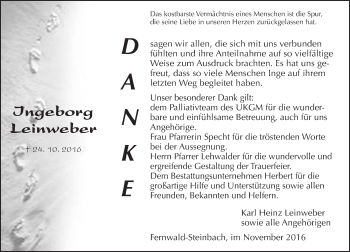 Traueranzeige von Ingeborg Leinweber von  Gießener Anzeiger