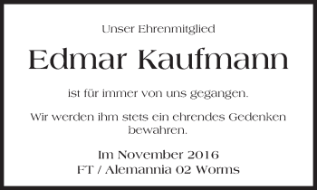 Traueranzeige von Edmar Kaufmann von Trauerportal Rhein Main Presse