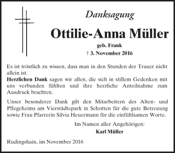 Traueranzeige von Ottilie-Anna Müller von  Kreisanzeiger