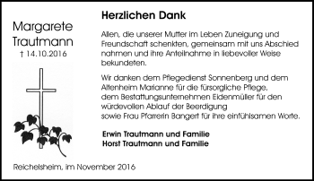 Traueranzeige von Margarete Trautmann von Trauerportal Echo Online