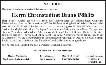 Traueranzeige von Bruno Pöhlitz von  Kreisanzeiger