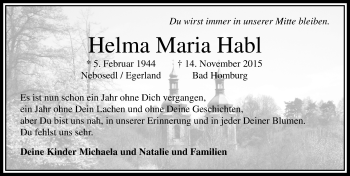 Traueranzeige von Helma Maria Habl von  Usinger Anzeiger