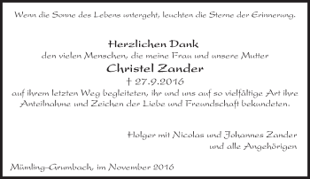 Traueranzeige von Christel Zander von Trauerportal Rhein Main Presse