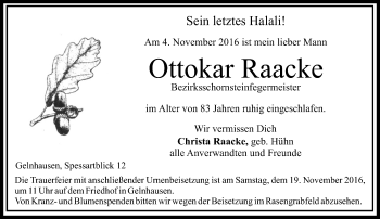 Traueranzeige von Ottokar Raacke von  Gelnhäuser Tageblatt
