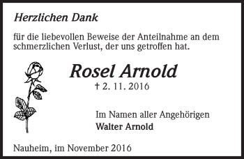 Traueranzeige von Rosel Arnold von Trauerportal Echo Online