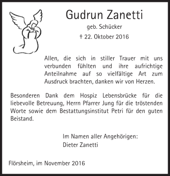 Traueranzeige von Gudrun Zanetti von Trauerportal Rhein Main Presse
