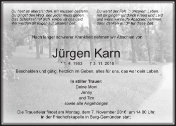 Traueranzeige von Jürgen Karn von VRM Trauer
