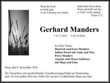 Traueranzeige von Gerhard Manders von VRM Trauer