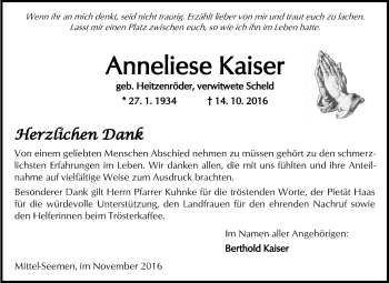 Traueranzeige von Anneliese Kaiser von  Kreisanzeiger