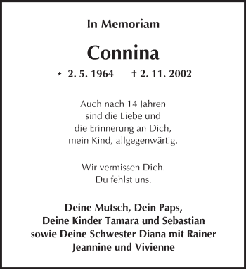 Traueranzeige von Connina  von Trauerportal Rhein Main Presse
