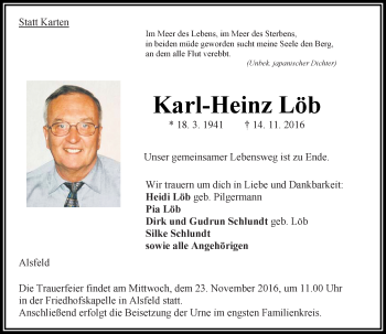 Traueranzeige von Karl-Heinz Löb von VRM Trauer