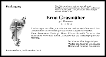 Traueranzeige von Erna Grasmäher von  Gießener Anzeiger