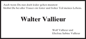 Traueranzeige von Walter Vallieur von Trauerportal Rhein Main Presse
