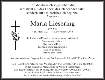 Traueranzeige von Maria Liesering von  Camberger Anzeiger