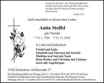 Traueranzeige von Anita Stoffel von Trauerportal Rhein Main Presse